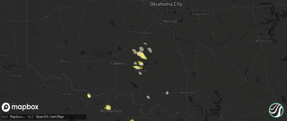 Hail map in Marlow, OK on July 5, 2026