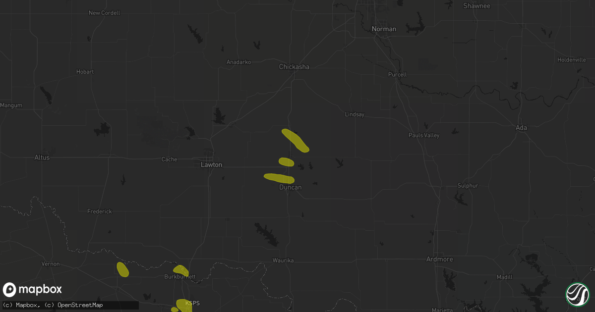 Hail map in Marlow, OK on July 5, 2026