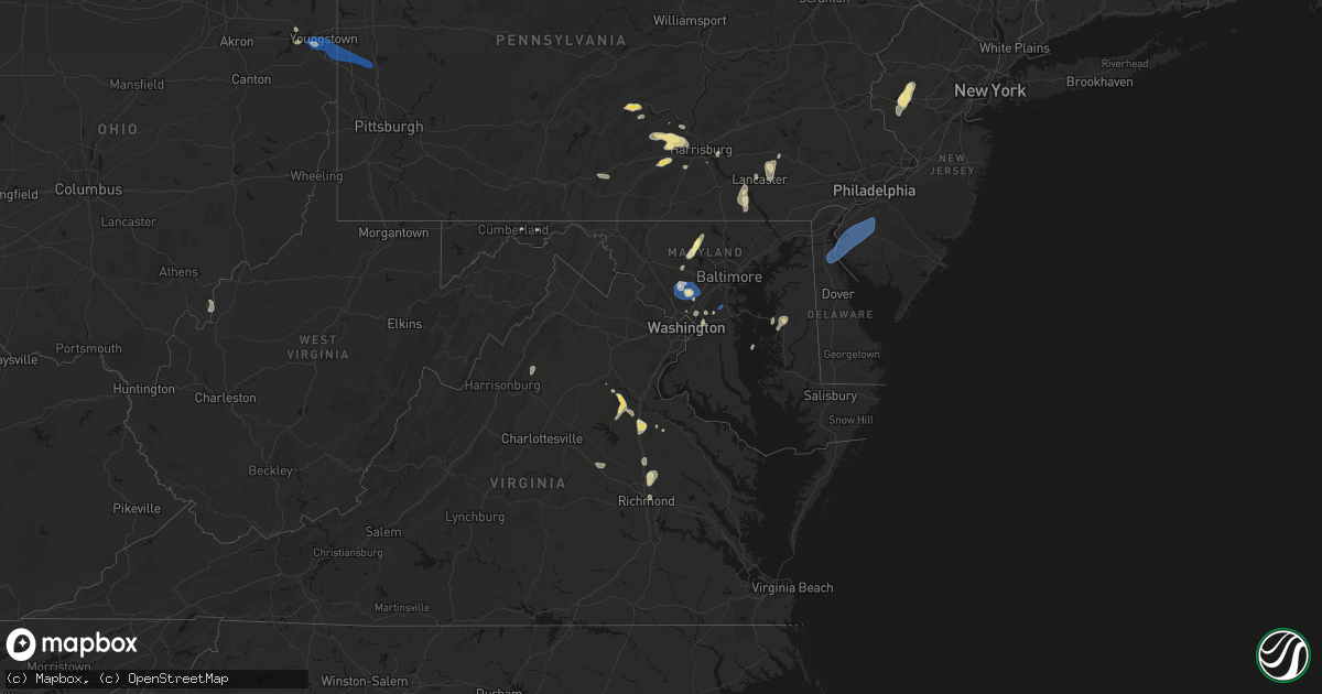 Hail map in Maryland on July 5, 2026
