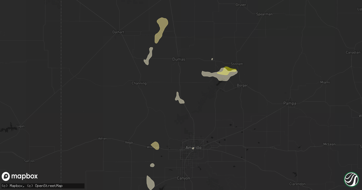 Hail map in Masterson, TX on July 5, 2026