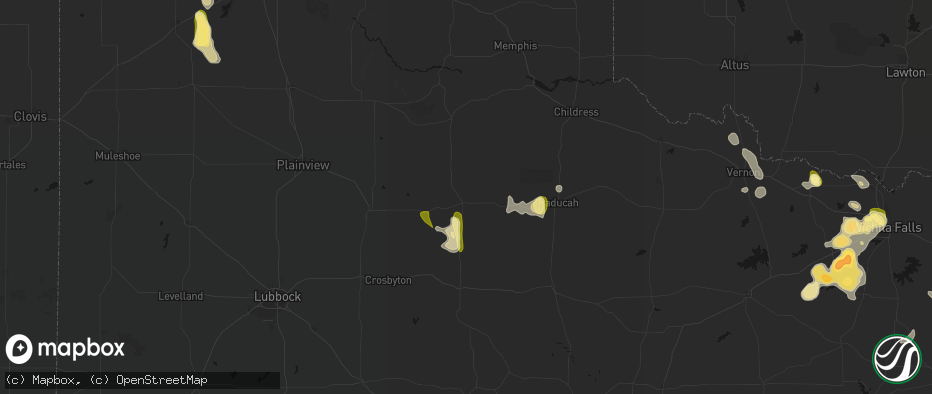 Hail map in Matador, TX on July 5, 2026