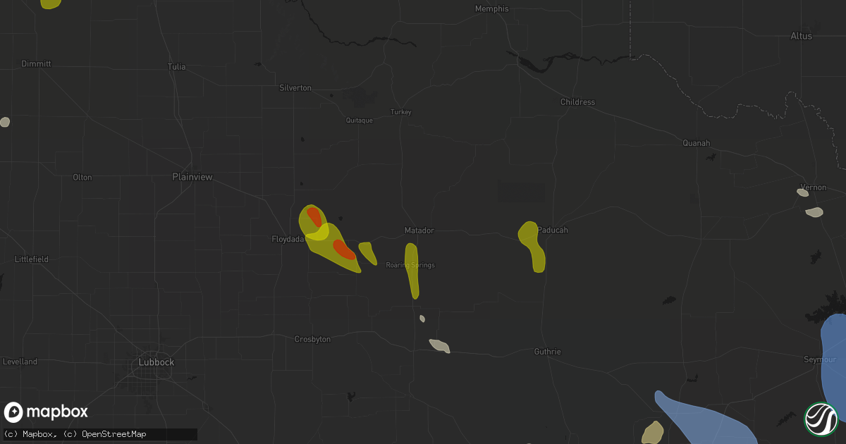 Hail map in Matador, TX on July 5, 2026