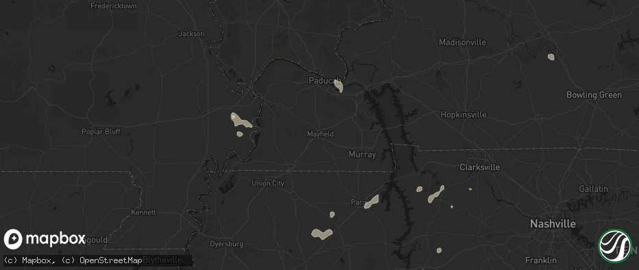 Hail map in Mayfield, KY on July 5, 2026