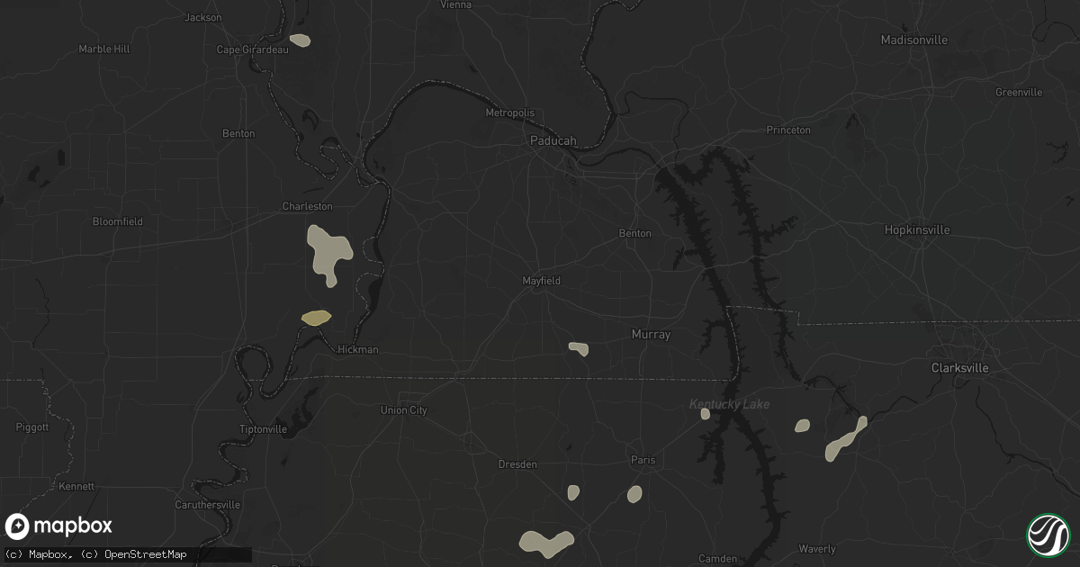 Hail map in Mayfield, KY on July 5, 2026