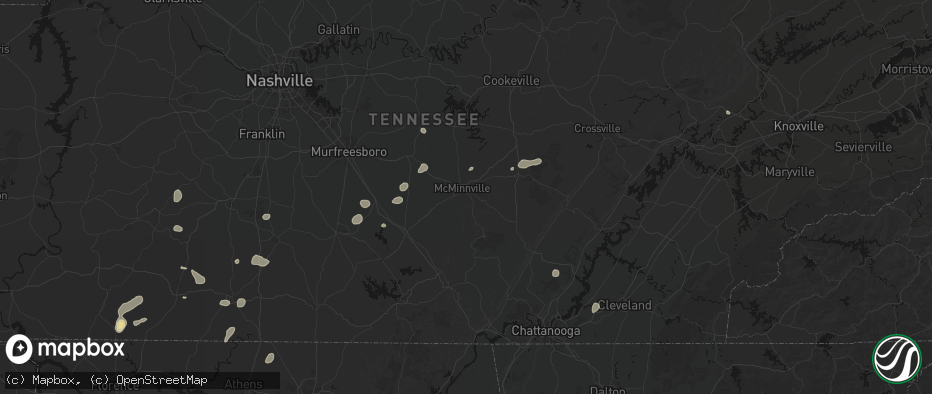 Hail map in Mcminnville, TN on July 5, 2026