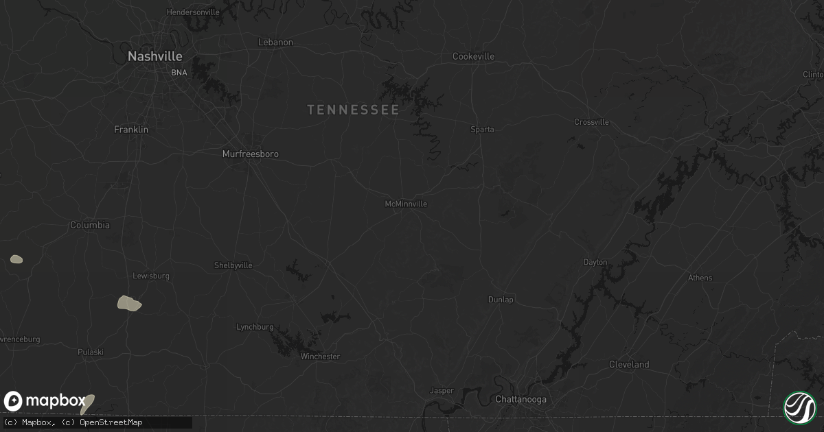 Hail map in Mcminnville, TN on July 5, 2026