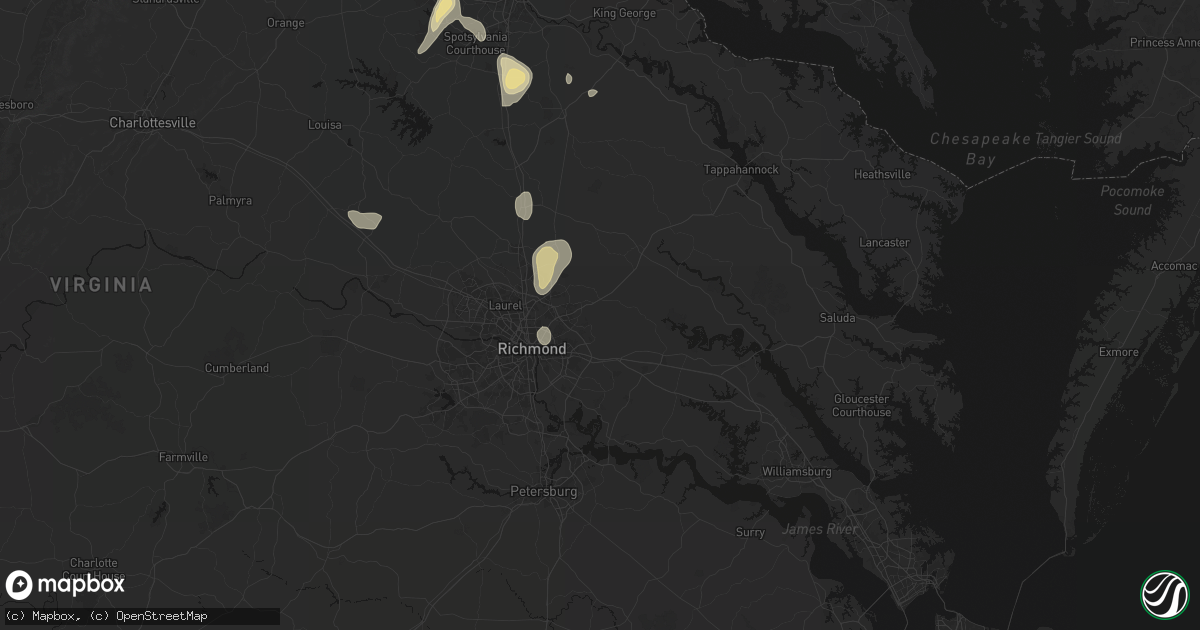 Hail map in Mechanicsville, VA on July 5, 2026