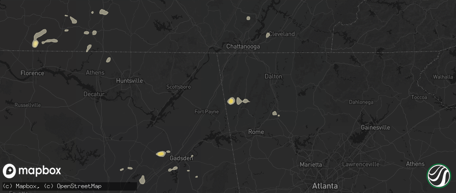 Hail map in Menlo, GA on July 5, 2026