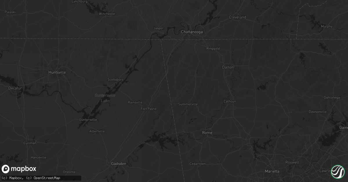 Hail map in Menlo, GA on July 5, 2026