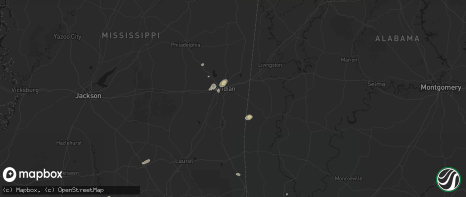 Hail map in Meridian, MS on July 5, 2026