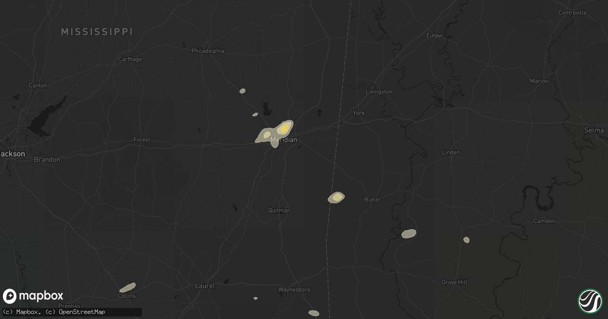 Hail map in Meridian, MS on July 5, 2026