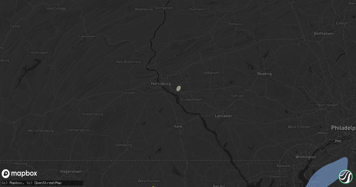 Hail map in Middletown, PA on July 5, 2026