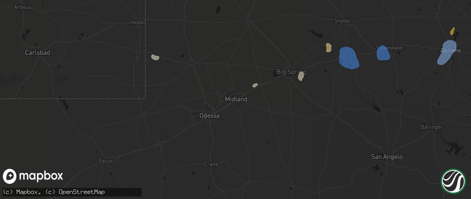 Hail map in Midland, TX on July 5, 2026
