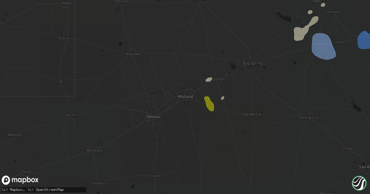 Hail map in Midland, TX on July 5, 2026