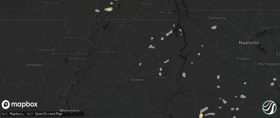Hail map in Milan, TN on July 5, 2026