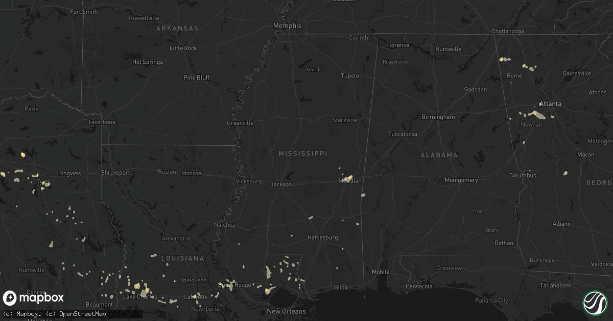 Hail map in Mississippi on July 5, 2026
