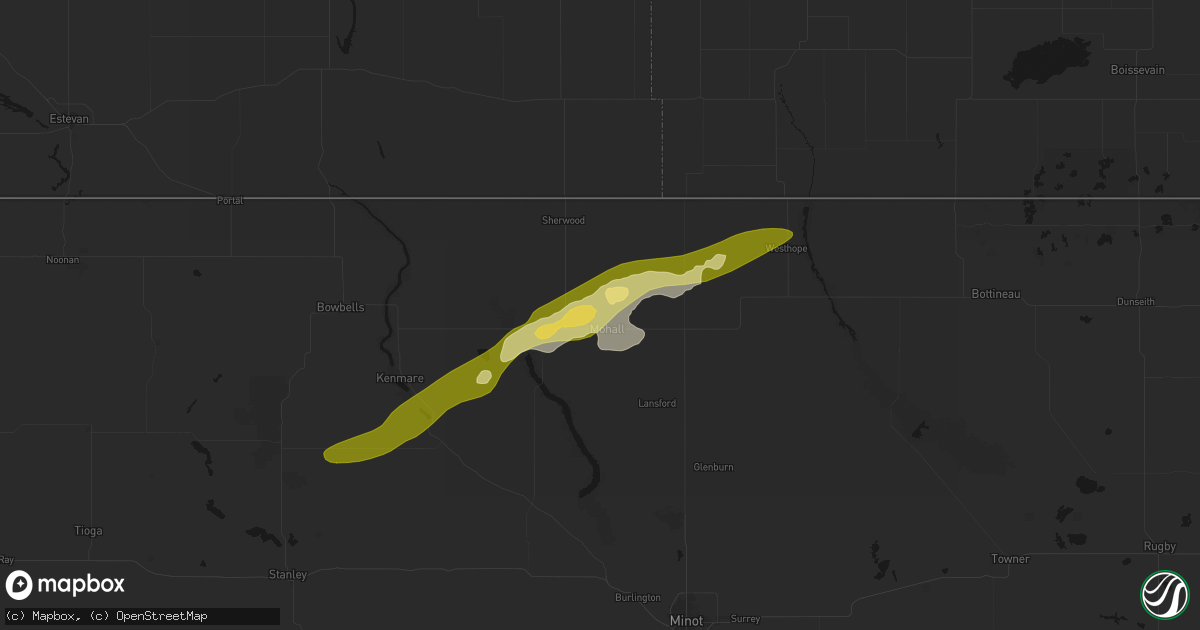 Hail map in Mohall, ND on July 5, 2026