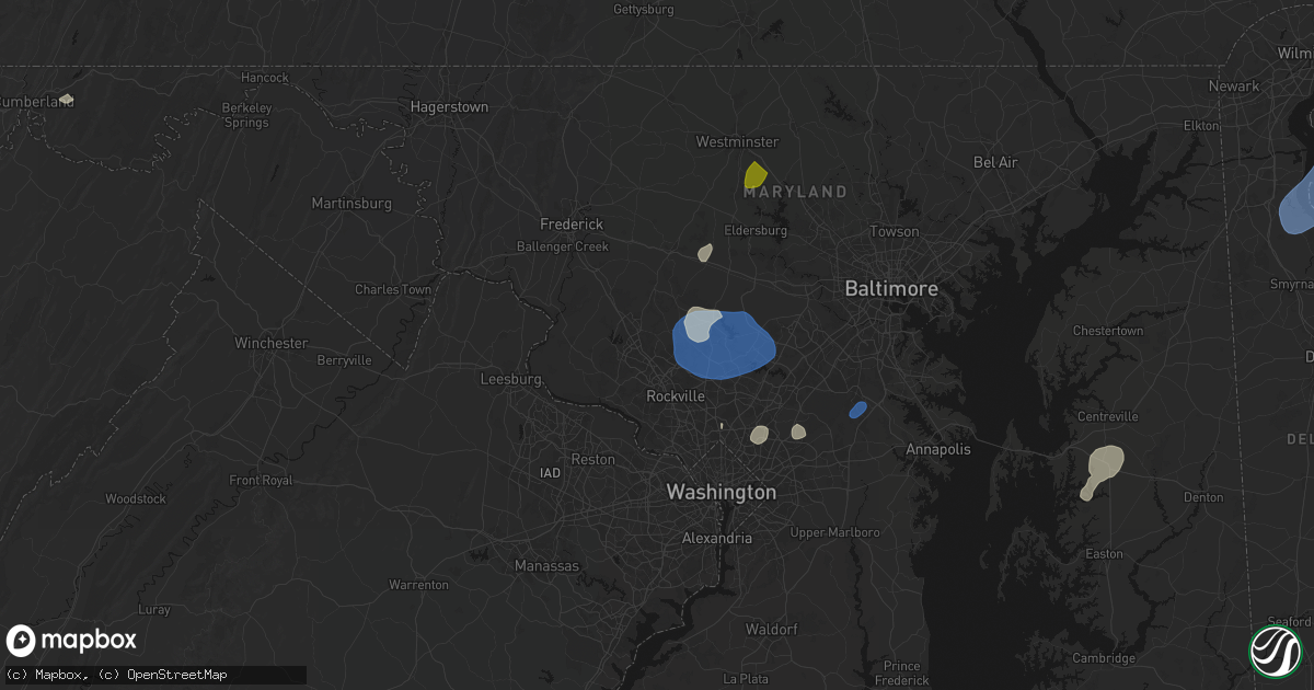Hail map in Montgomery Village, MD on July 5, 2026