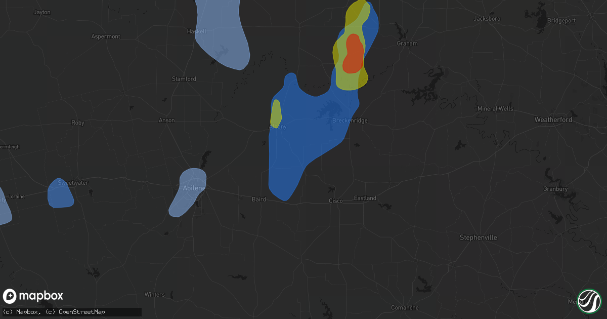 Hail map in Moran, TX on July 5, 2026