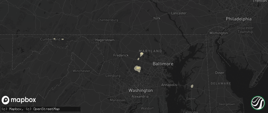 Hail map in Mount Airy, MD on July 5, 2026