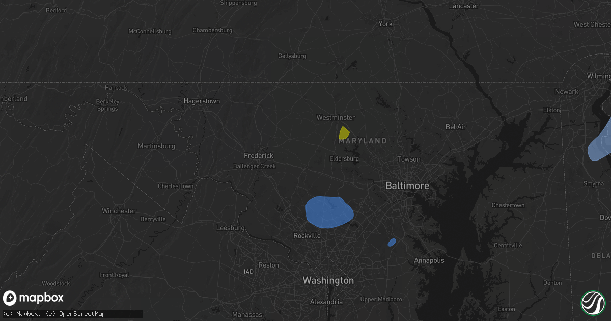 Hail map in Mount Airy, MD on July 5, 2026