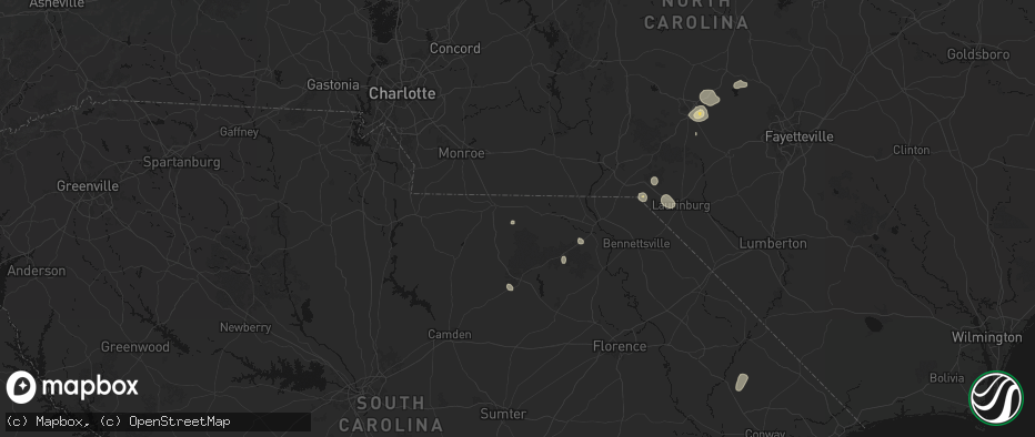 Hail map in Mount Croghan, SC on July 5, 2026