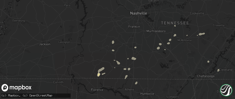Hail map in Mount Pleasant, TN on July 5, 2026
