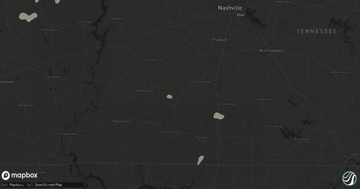 Hail map in Mount Pleasant, TN on July 5, 2026