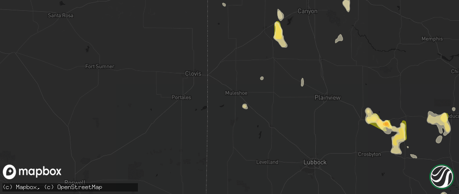 Hail map in Muleshoe, TX on July 5, 2026
