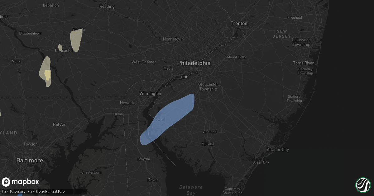 Hail map in Mullica Hill, NJ on July 5, 2026
