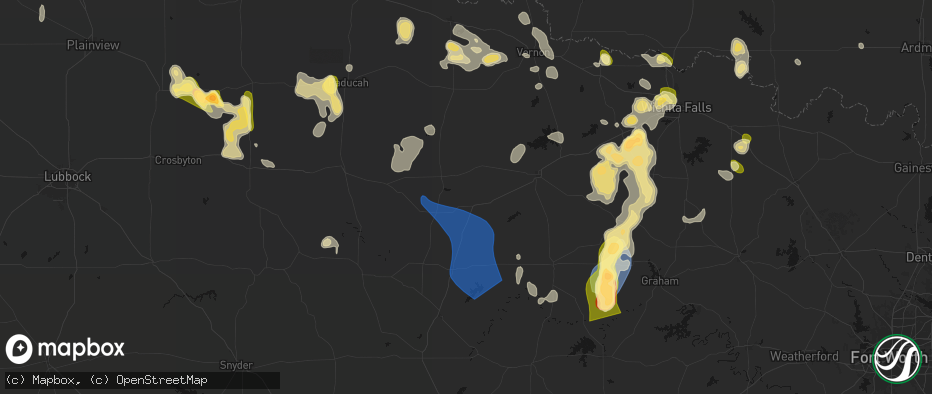 Hail map in Munday, TX on July 5, 2026
