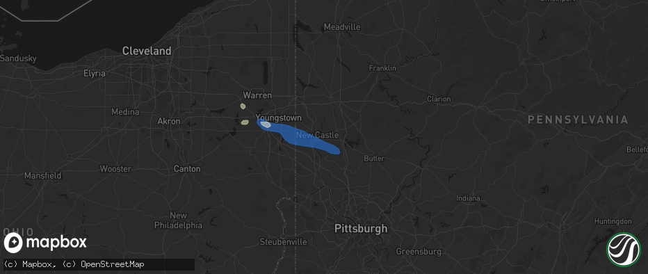 Hail map in New Castle, PA on July 5, 2026
