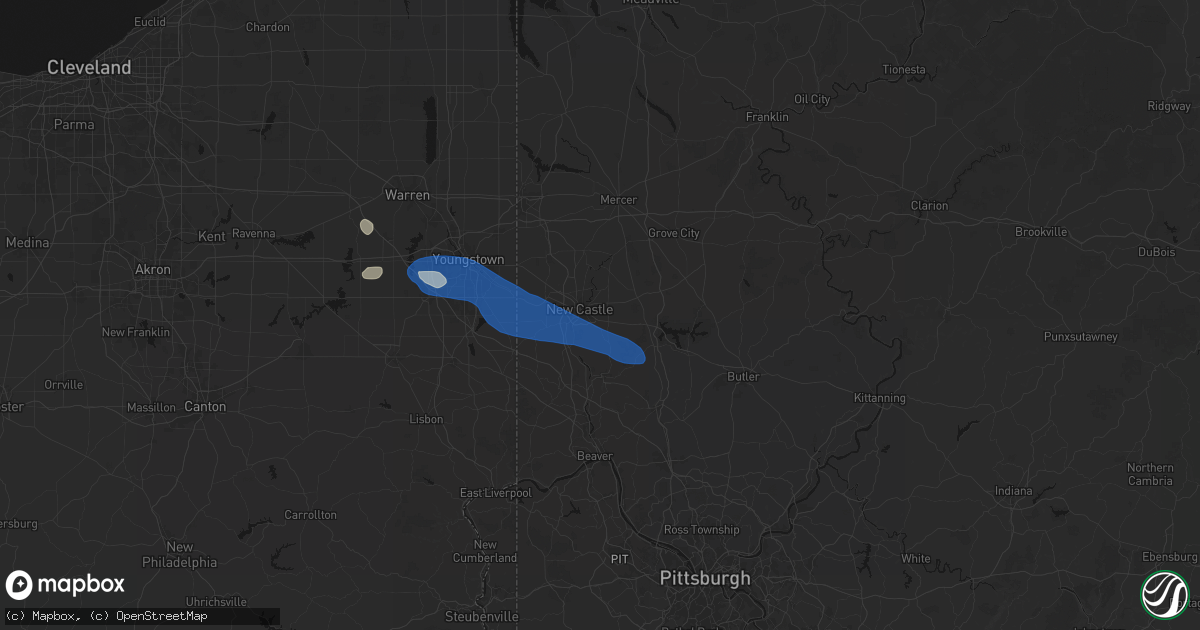 Hail map in New Castle, PA on July 5, 2026