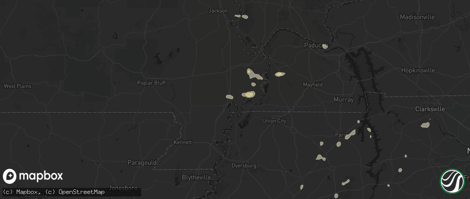 Hail map in New Madrid, MO on July 5, 2026