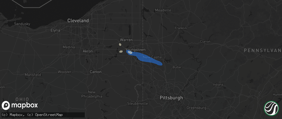 Hail map in New Middletown, OH on July 5, 2026