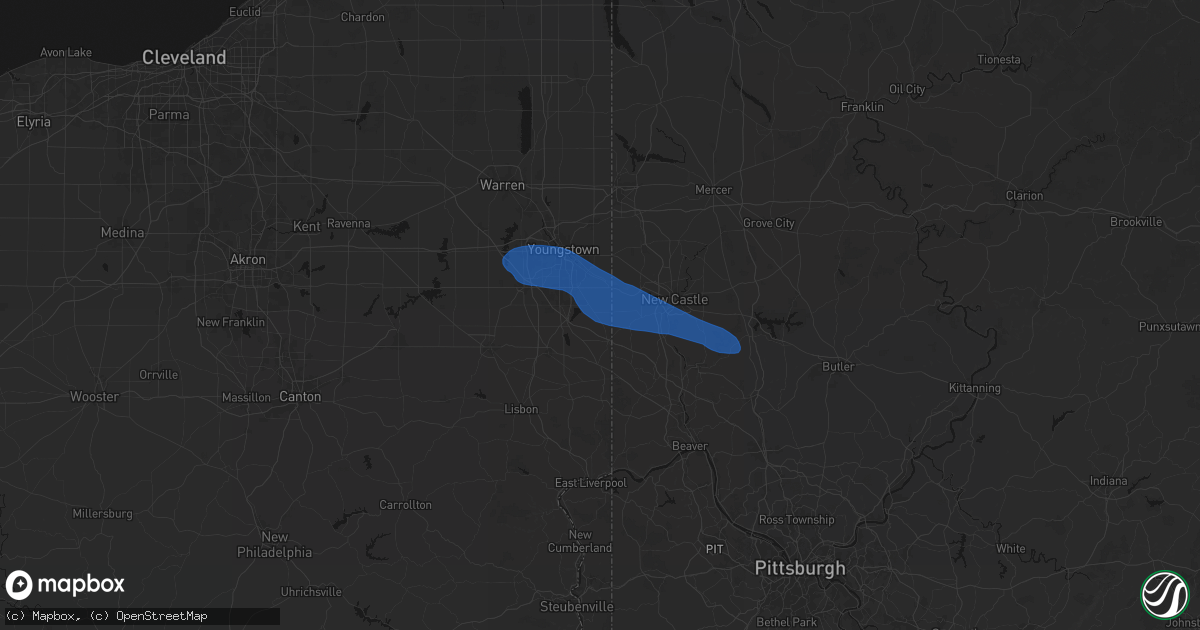 Hail map in New Middletown, OH on July 5, 2026