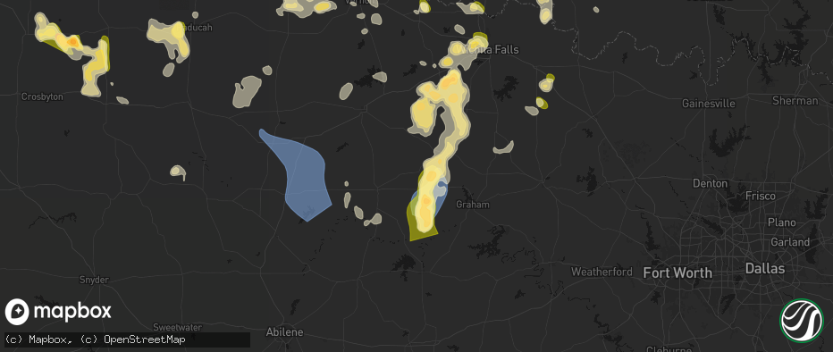Hail map in Newcastle, TX on July 5, 2026