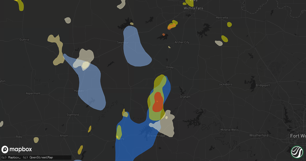 Hail map in Newcastle, TX on July 5, 2026