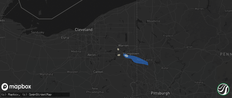 Hail map in Newton Falls, OH on July 5, 2026