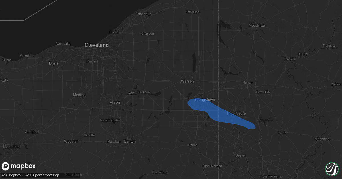 Hail map in Newton Falls, OH on July 5, 2026