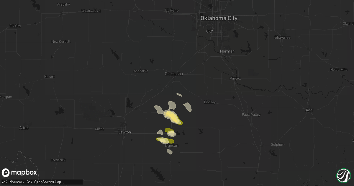 Hail map in Ninnekah, OK on July 5, 2026