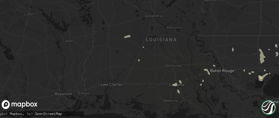 Hail map in Oberlin, LA on July 5, 2026