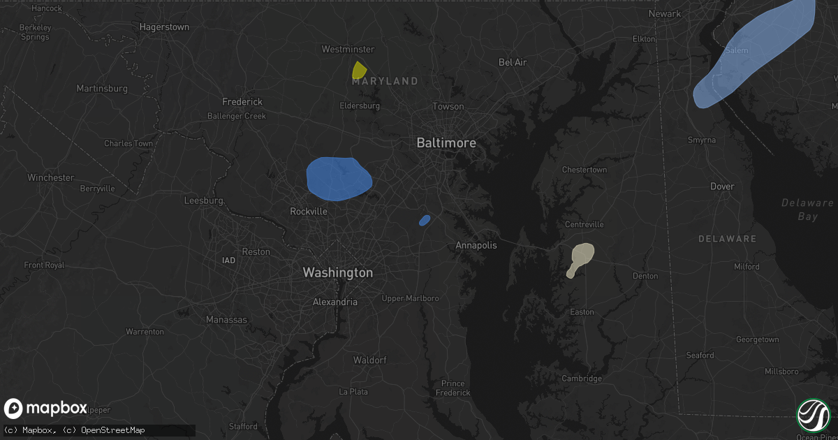 Hail map in Odenton, MD on July 5, 2026