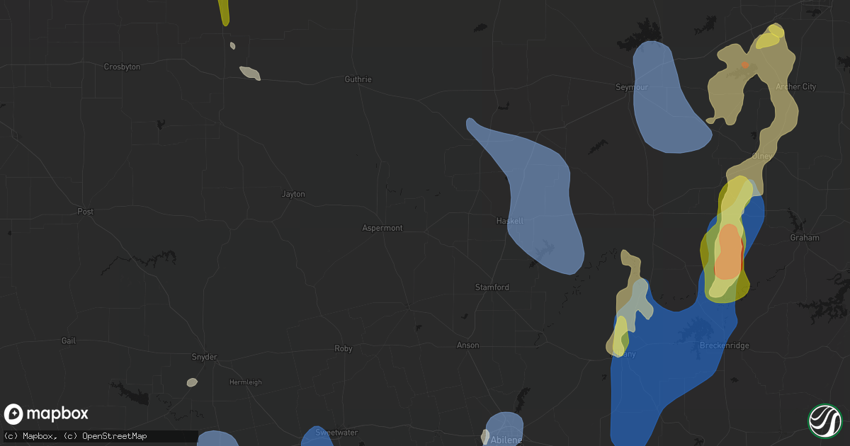 Hail map in Old Glory, TX on July 5, 2026