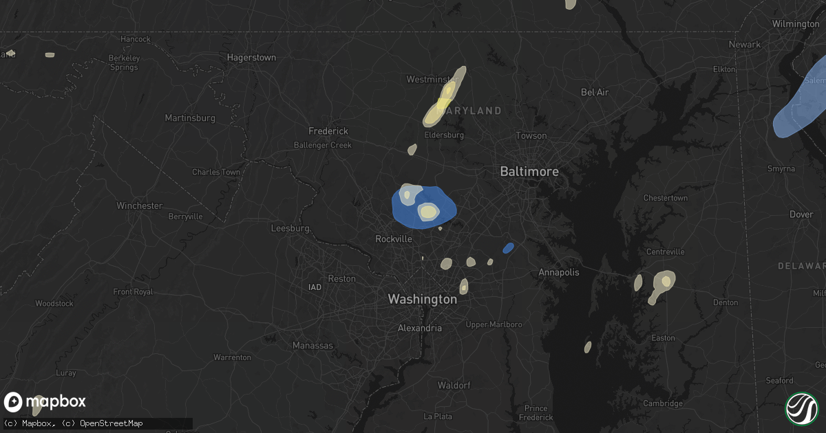 Hail map in Olney, MD on July 5, 2026