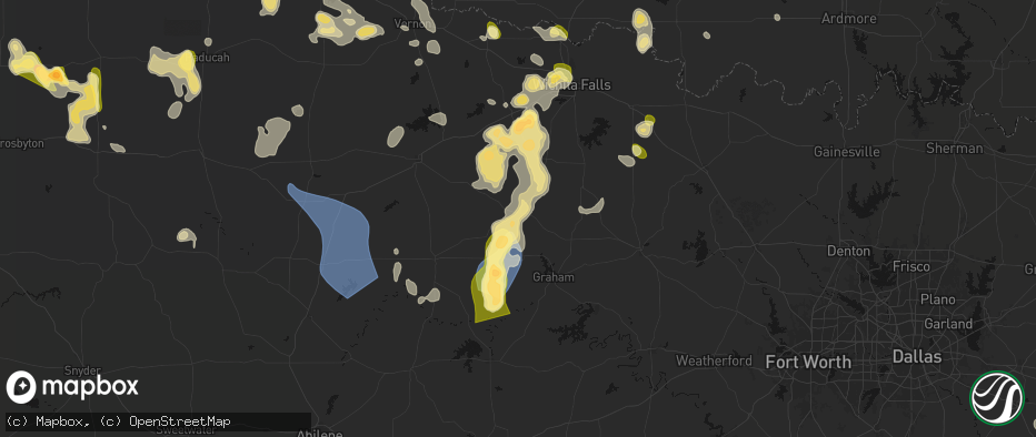 Hail map in Olney, TX on July 5, 2026