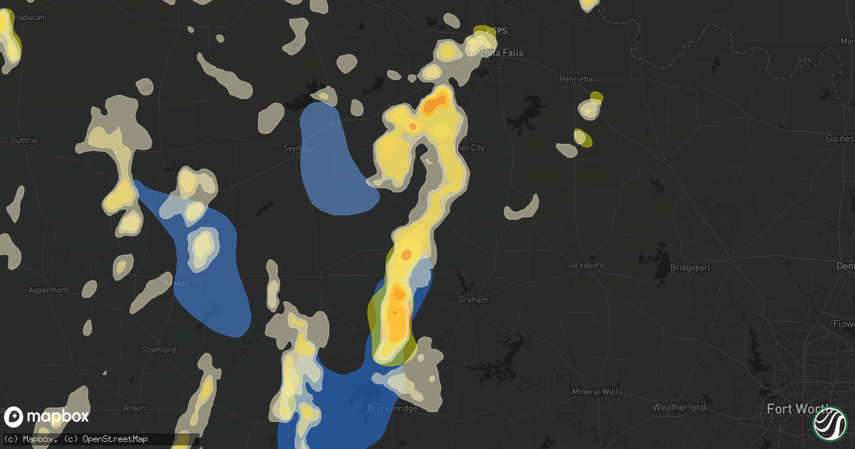 Hail map in Olney, TX on July 5, 2026