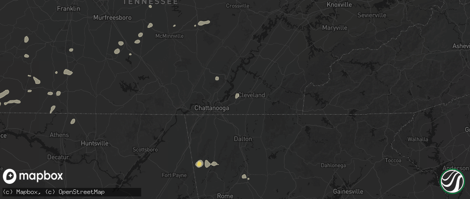 Hail map in Ooltewah, TN on July 5, 2026