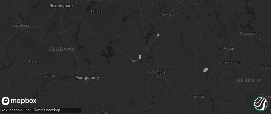 Hail map in Opelika, AL on July 5, 2026