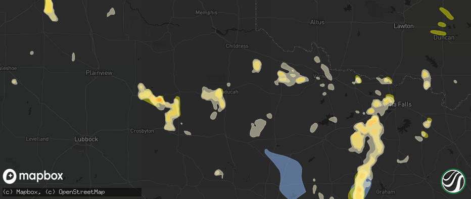 Hail map in Paducah, TX on July 5, 2026